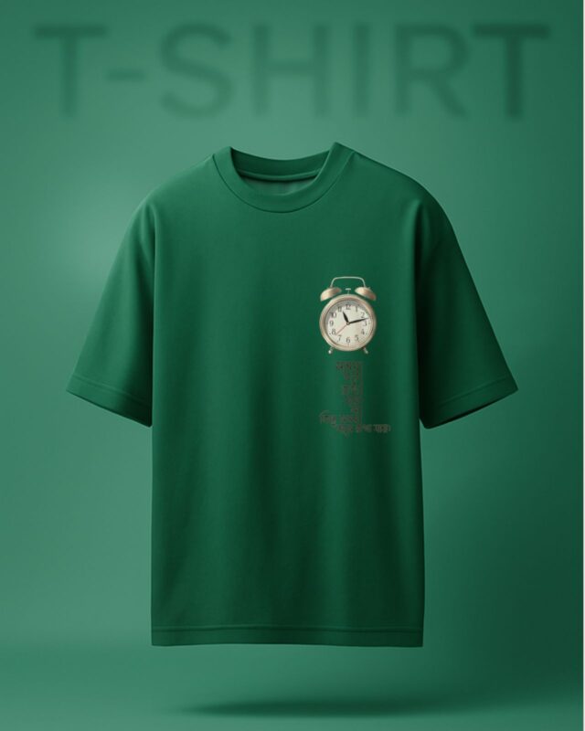 clock design t-shirt green colour- Rongin Fashion