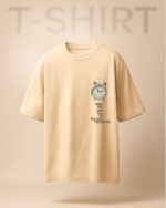"Beige alarm clock print T-shirt from Rongin Fashion featuring inspirational Bengali text."